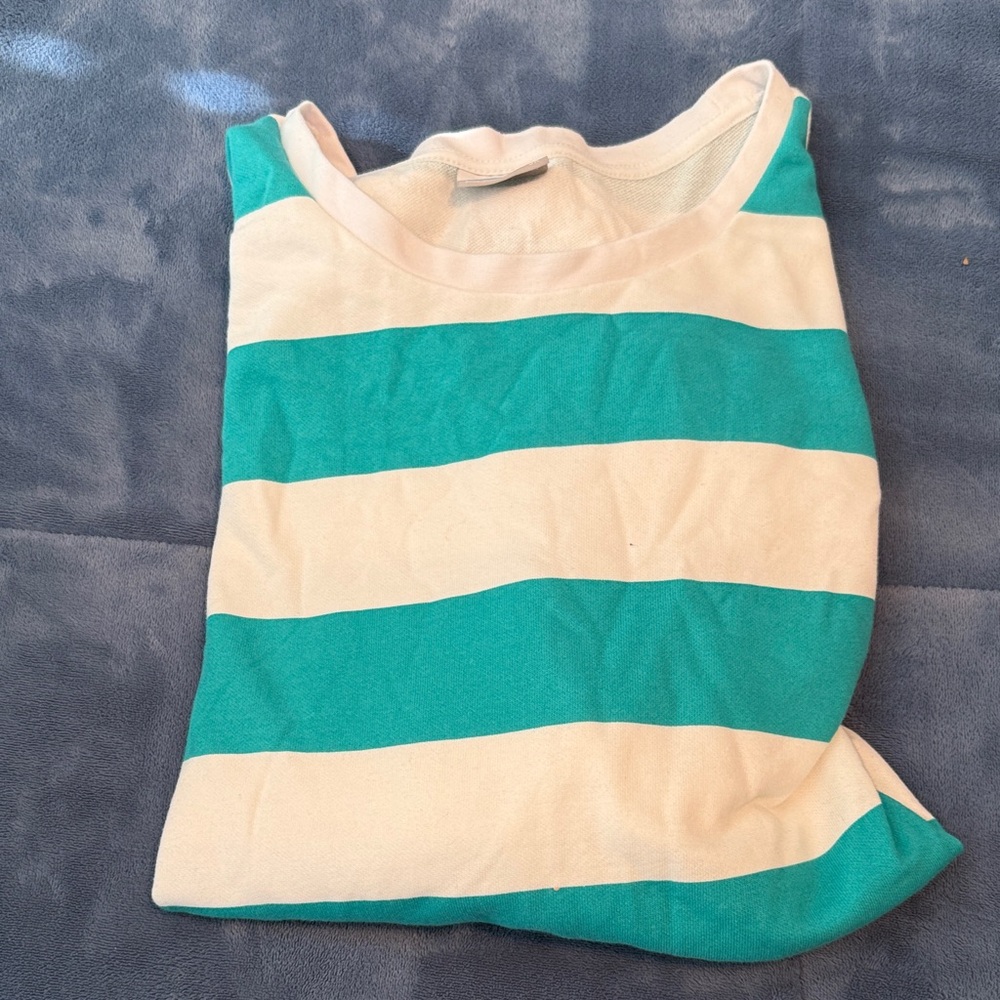 Columbia Teal and White Stripe Cropped Sweatshirt